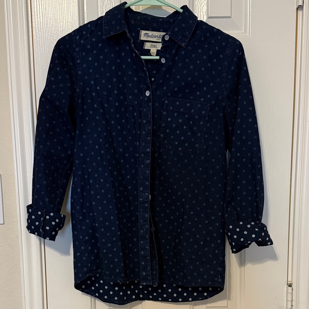 Madewell Dark Blue Polka Dot Button Down Shirt